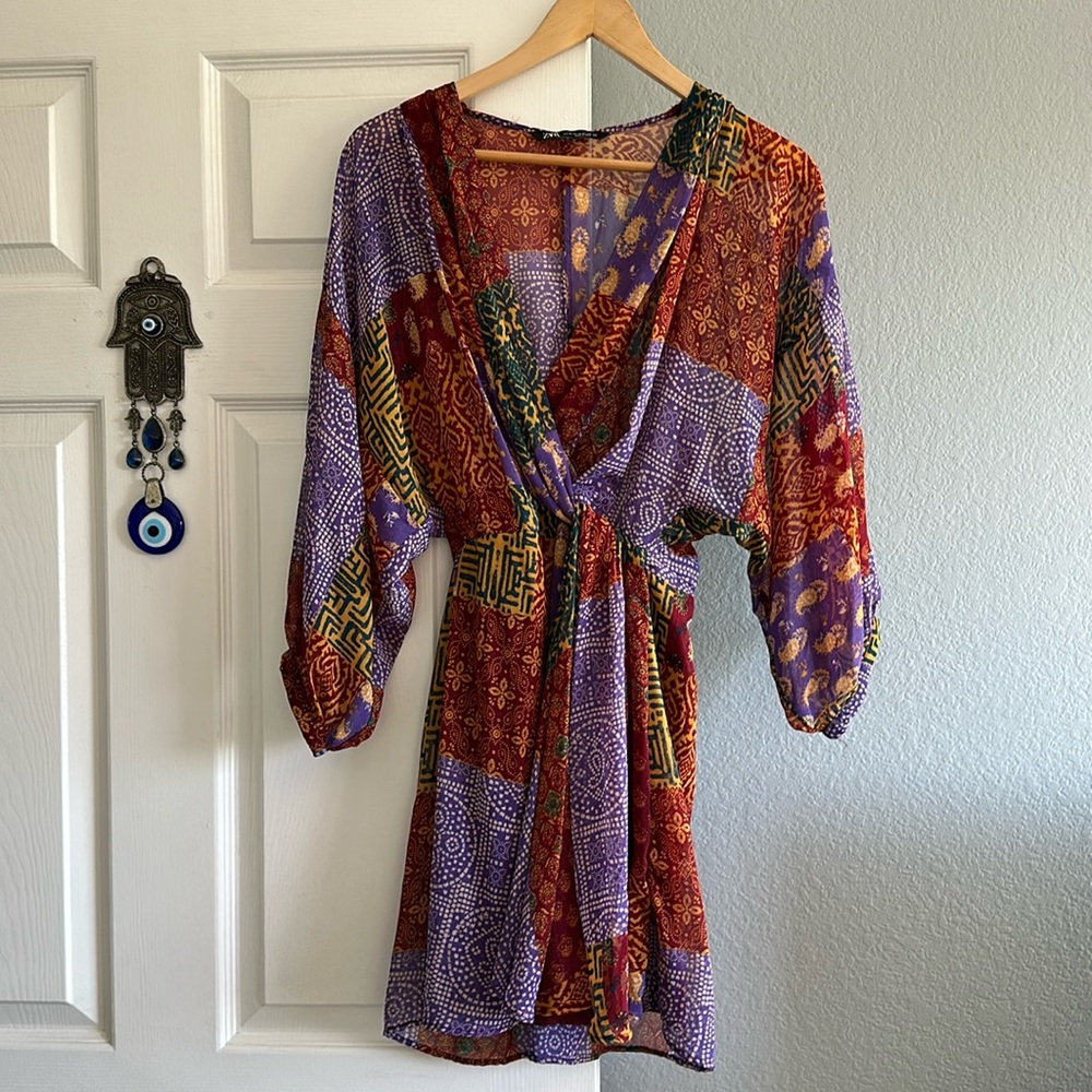 ZARA Patchwork Print Dress. Size XS. New without tags. Never worn. Lined.